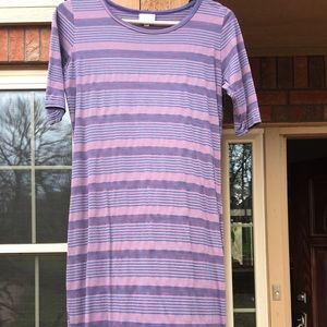 LuLaRoe M Julia fitted dress pink purple stripes